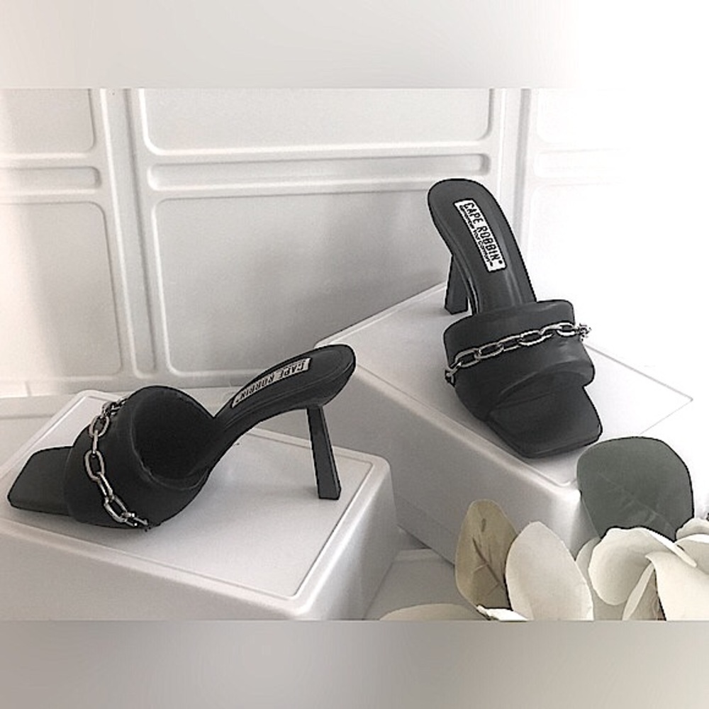 Brand New Cape Robbin- Black-Faux Leather-Open Square Toe-High Heel Shoe